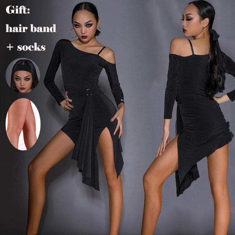 Женское платье для латиноамериканских танцев свободное с длинным рукавом одежда