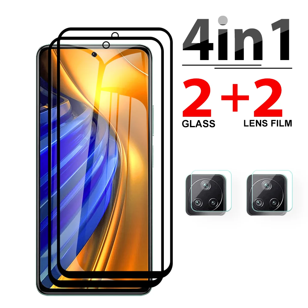 

4in1 Camera Screen Protectors For Xiaomi Poco F4 Black Edge Tempered Glass PocoF4 GT F4GT Glass Full Cover Protection Phone Film