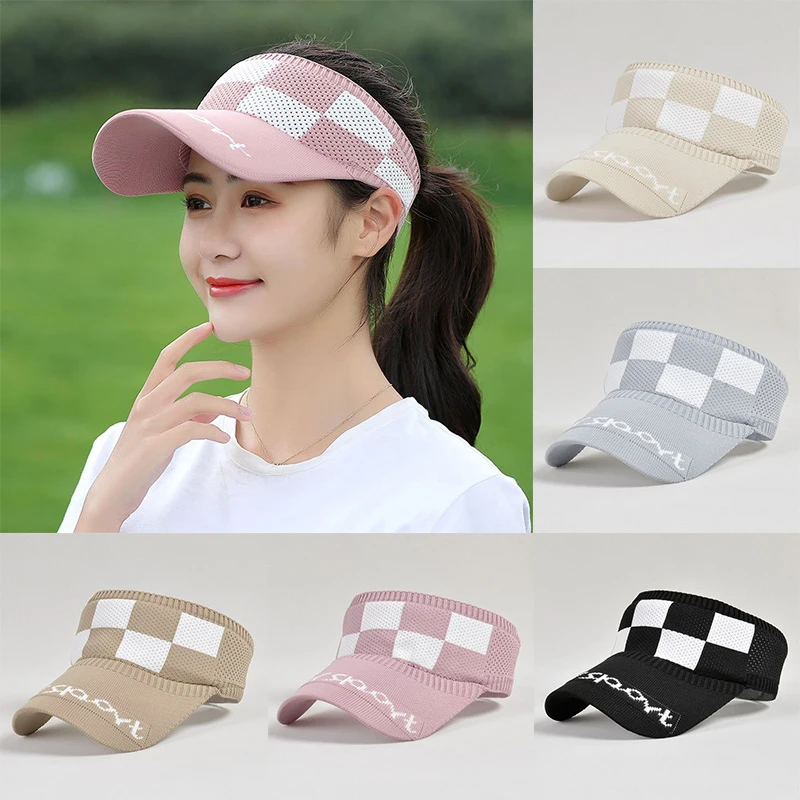 

Lattice Print Fashion Empty Top Hat Cycling Sports Sunscreen Sun Hat Visor Hat Elastic Adjustable Tennis Hat Baseball Cap Gorras