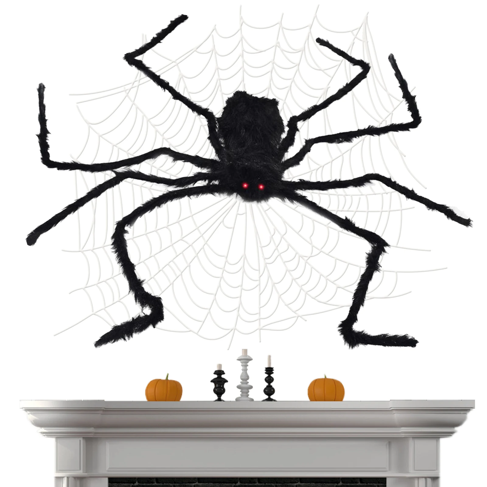 

Halloween Giant Spider Decorations 123cm/4ft Furry Scary Giant Spiders With Spider Web Halloween Party Outdoor Decoration With