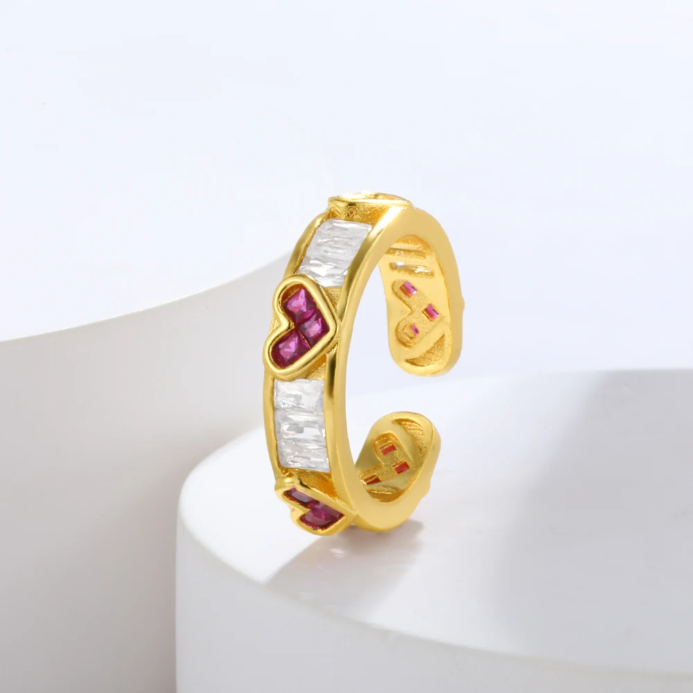 

Geometric Layered Heart Opening Rings For Women Colorful Zircon Love Adjustable Finger Ring Punk Wedding Couple Wedding Jewelry