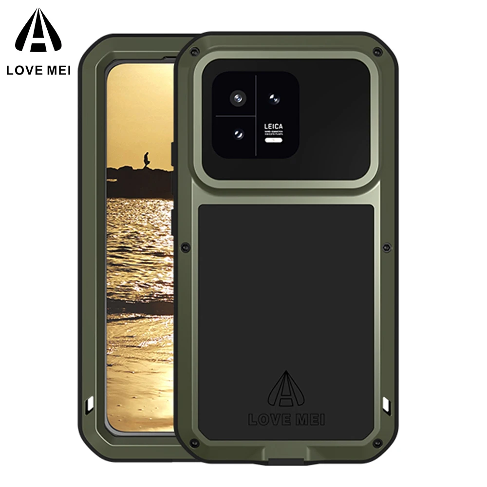 LOVE MEI For Xiaomi 13 Metal Armor Case Mi13 Military Grade Silicone Shockproof Cover Funda Built-in Tempered Glass Protector