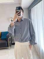 french high end solid color shirt tide light familiar style long sleeved temperament cityboy tide brand trend ice silk shirt
