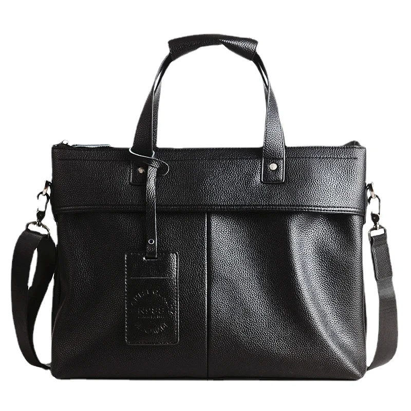 Men's Bag Briefcase Men's Business Handbag Soft Leather Men's Bag Computer Shoulder Messenger Bag Large Capacity Work A4 File