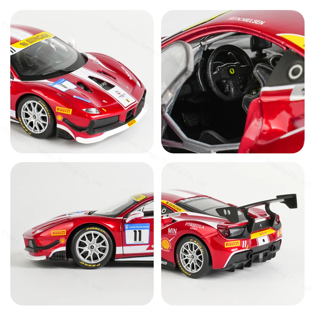 Фото Bburago 1:24 Ferrari 2017 488 CHALLENGE FORMULA RACING, коллекционная модель гоночного автомобиля из сплава, роскошная литая машинка, игрушка, подарок №5