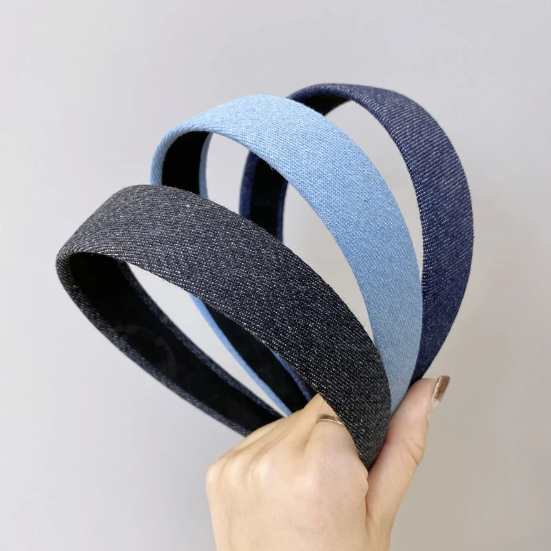 

Simple Vintage Denim Hairband Wide Headband for Women Girls Hair Accessories