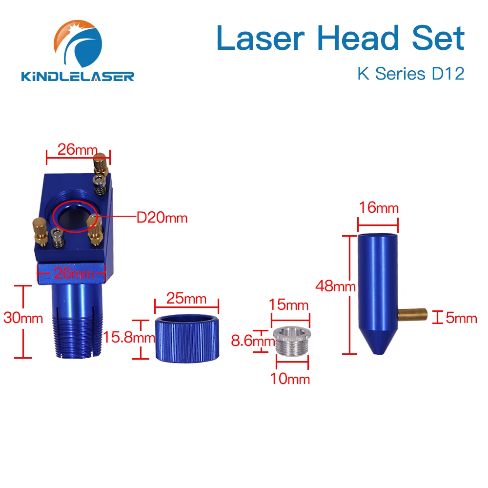 Лазерная головка KINDLELASER серии K CO2 набор линз Dia12/18/20 мм зеркальный диаметр 20 для