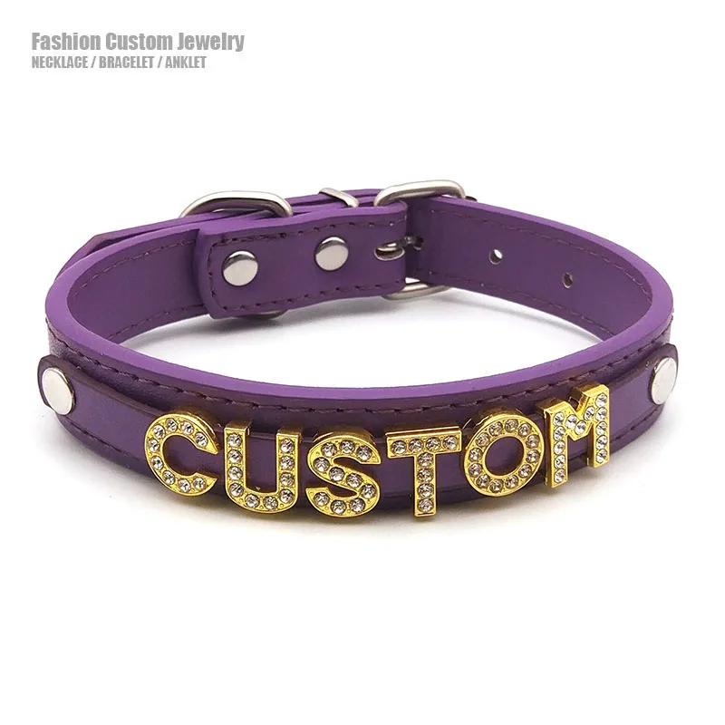 Sexy Purple Collar Gold Letters Daddy Slave Customized Choker Necklace Personalized Name Role Age Play BDSM Cosplay Jewelry