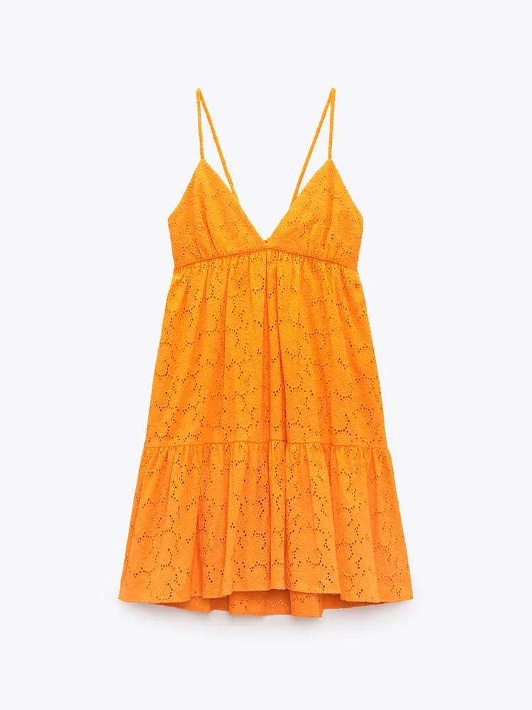 

Zach AiIsa New Sexy V Neck Wrap Chest Cutout Open Back Bow Slim Sling Cutout Embroidered Textured Casual Mini Dress