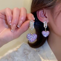 fyuan sweet purple love heart crystal dangle earrings women shine rhinestone earrings weddings party jewelry accessories