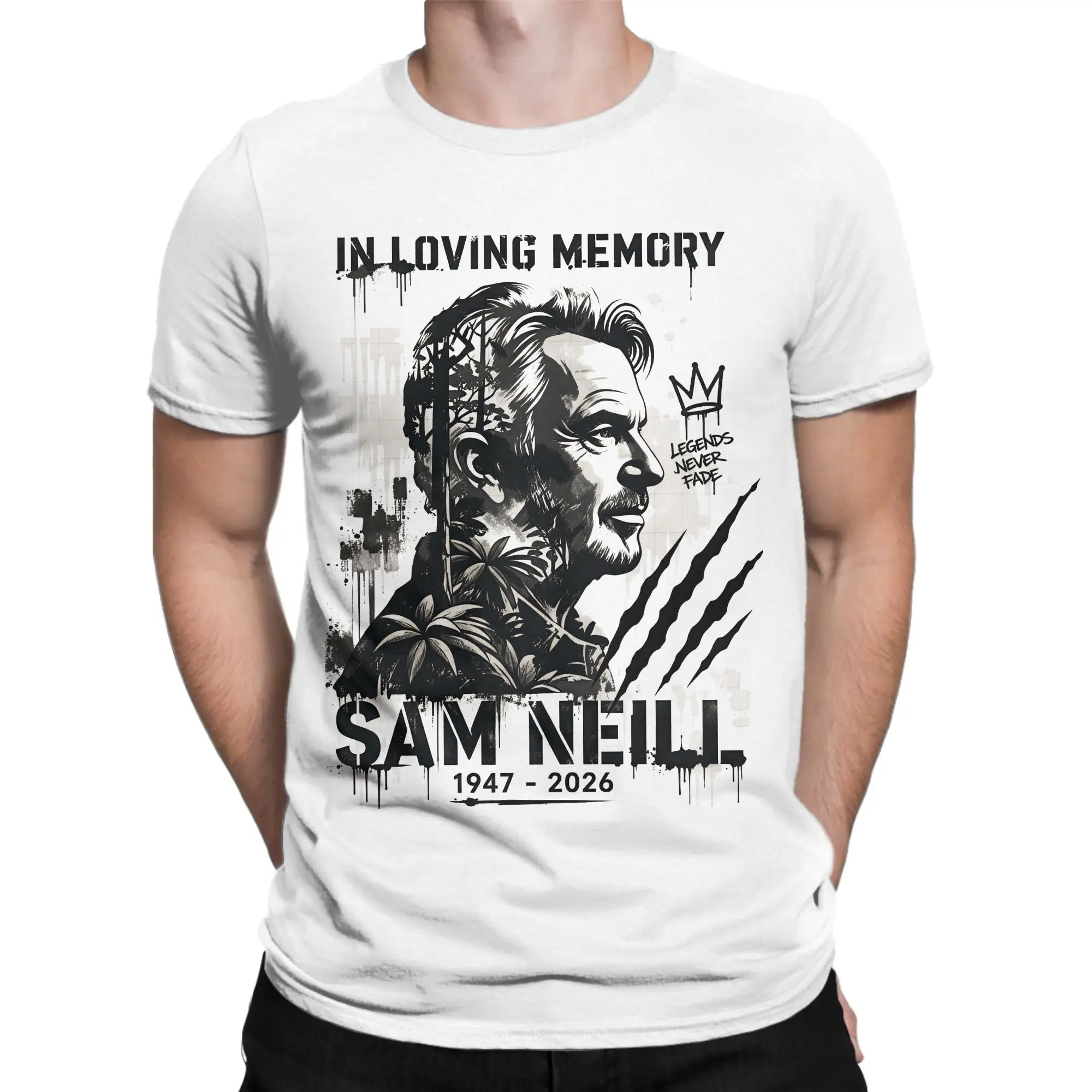 Фото Мужские футболки Sam Neill, футболки для отдыха, футболка с короткими рукавами и круглым воротником, одежда из чистого хлопка, подарок на день рождения №1