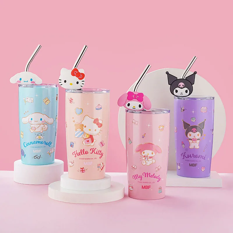 

600 мл Sanrio серия Hello Kitty цветная Изолированная стальная чашка с крышкой чашка соломенная пара чашка для воды чашка для молока кавайная аниме игрушка для девочки