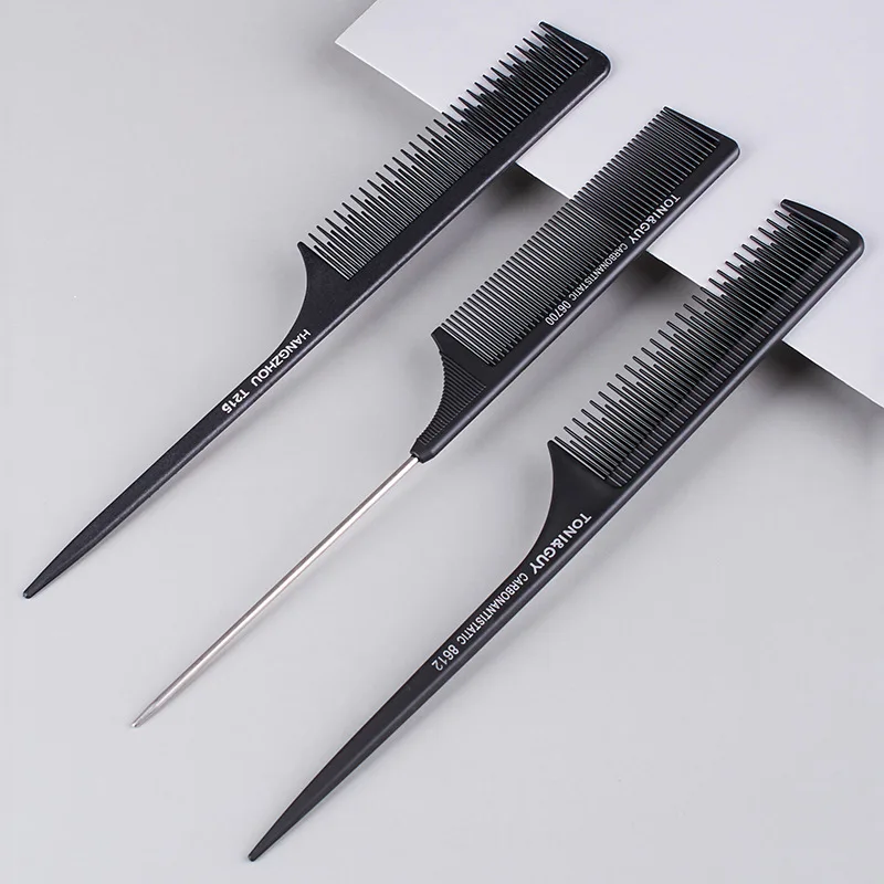 

Professional Hair Tail Comb Salon Cut Comb Styling Stainless Steel Spiked Hairdressing Plastic Pointed Tail Hair Picking Comb