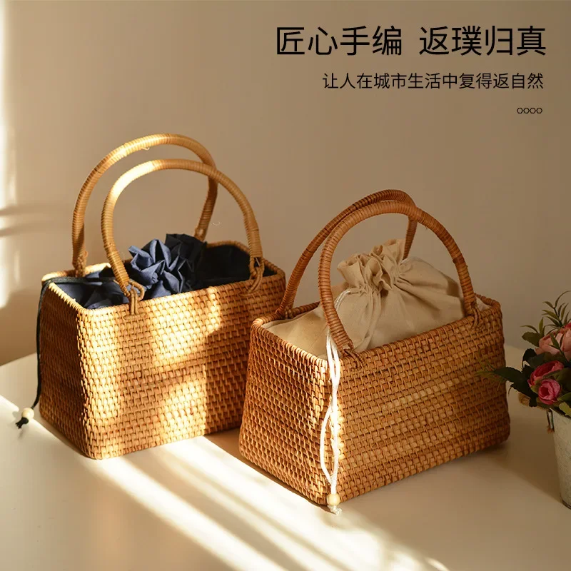 Ручная корзина для хранения в деревенском стиле дорожная сумка пикника тканая из