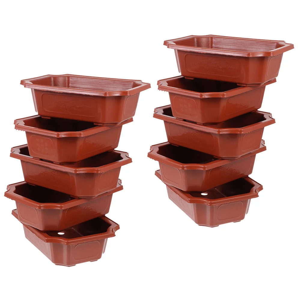 10pcs Bonsai Pots Vintage Style Plastic Bonsai Plants Growing Pot Rectangular Classical Flower Pot