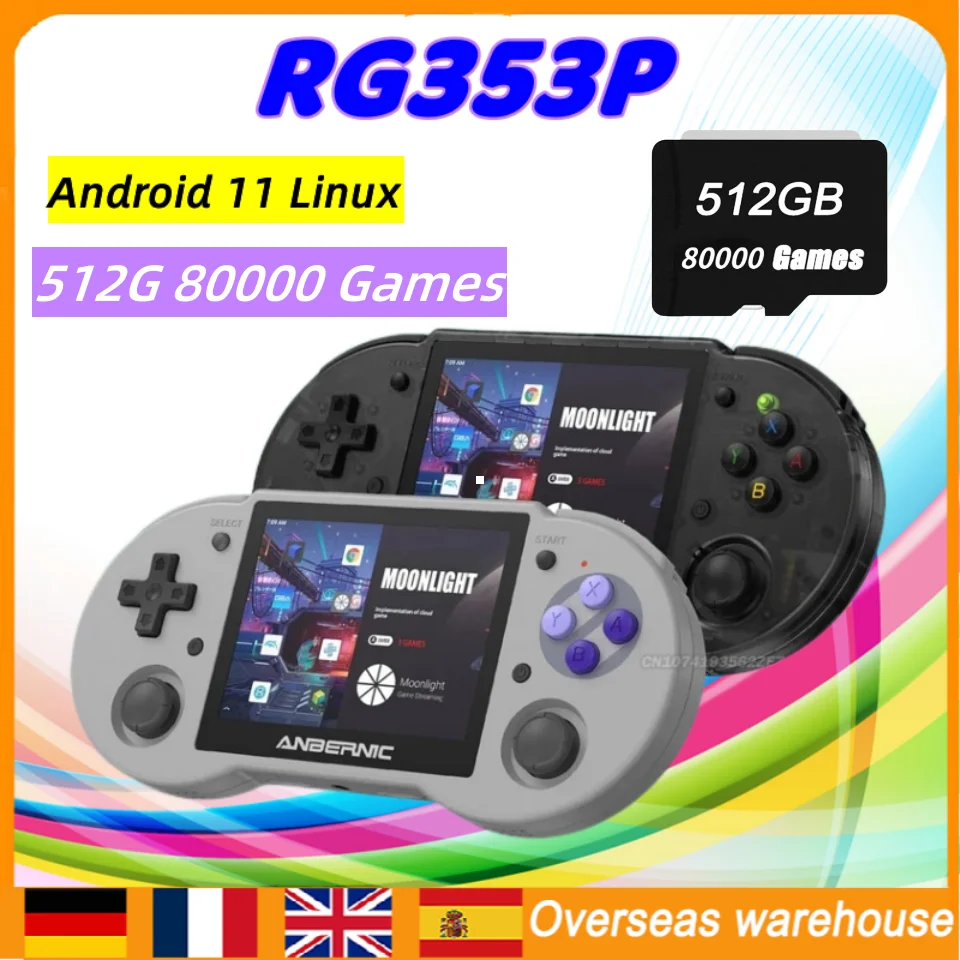 

ANBERNIC RG353P Handheld Game Console 3.5 Inch Touch Screen Android 11 Linux Dual System HDMI-compatible Player 80000Games 512G