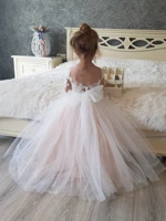 2022 lace ball gown tulle flower girl dresses for very elegant party white ivory long sleeve princess first communion dress