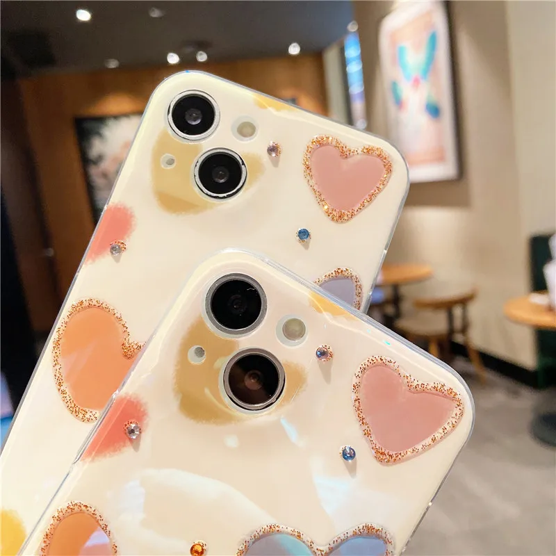 Великолепный милый Блестящий силиконовый чехол со стразами в форме сердца для