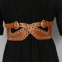 2022 new personality double buttoned hollow out fashion waist shaping waist slimming wide belt waist sealing belt ladies