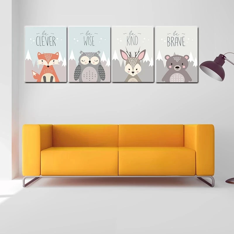 

Nursery Wall Poster Fox Bunny Bear Owl Print Brave Posters Animal Canvas Painting Nordic Wall Pictures Kids Bedroom Decoration