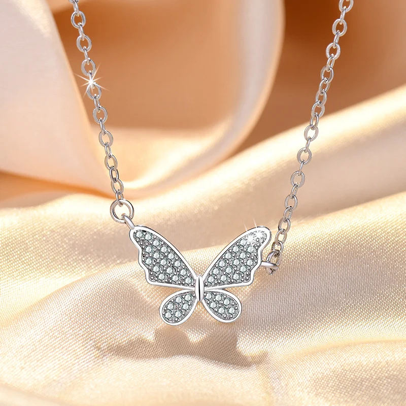 

Exquisite Zircon Butterfly Pendant Women Necklace Jewelry Fahion Lady Sterling 925 Silver Clavicle Necklaces For Girlfriend Gift