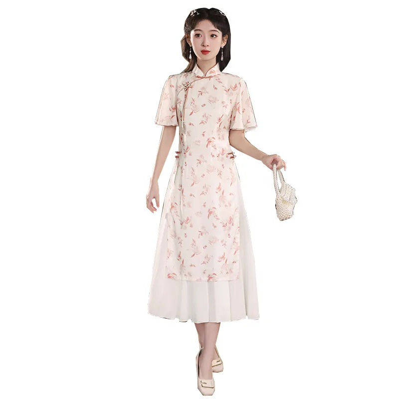 Новинка весна-лето 2024 улучшенное повседневное длинное приталенное платье Ципао