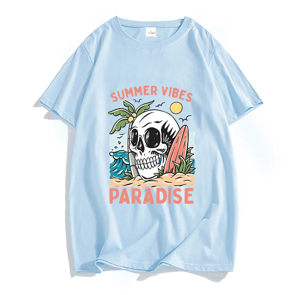 

Paradise Summer Vibes Beach Surfing T Shirts Men/women Unisex High Street T-shirts 100% Cotton Tshirts Four Seasons Short Sleeve