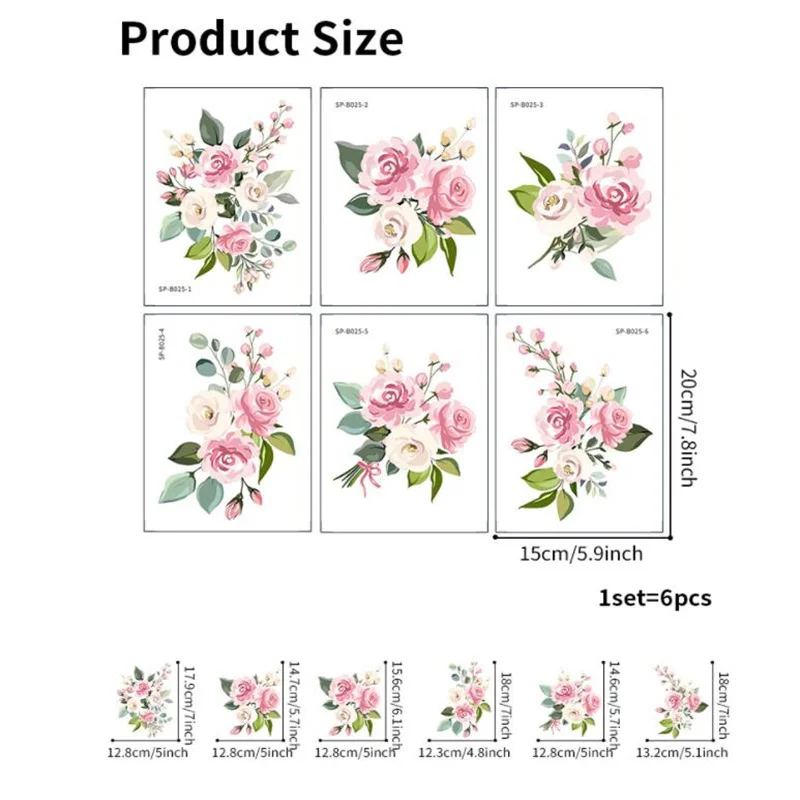 6Pcs Cartoon Plant Pink Flower Bathtub Sticker For Children's Self-Adhesive Removable Bathroom Decoration Wall Stickers images - 6