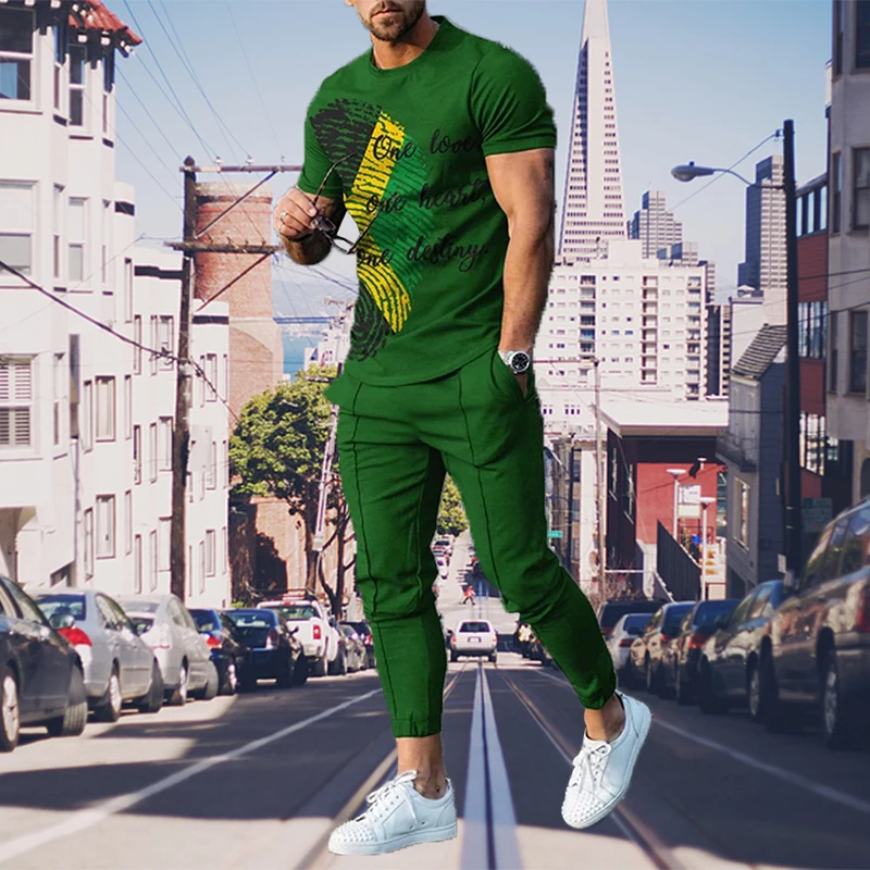 Summer Sport Suit For Man Trend 3D Print Tracksuit Casual Jogger Streetwear Short Sleeve Tshirt Long Pants 2 Piece Sets Outfits