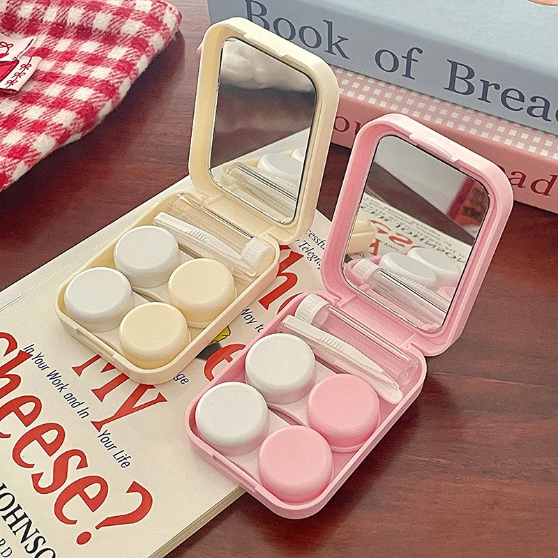 Чехол для двойных контактных линз с рисунком кота и зеркалом девочек портативная