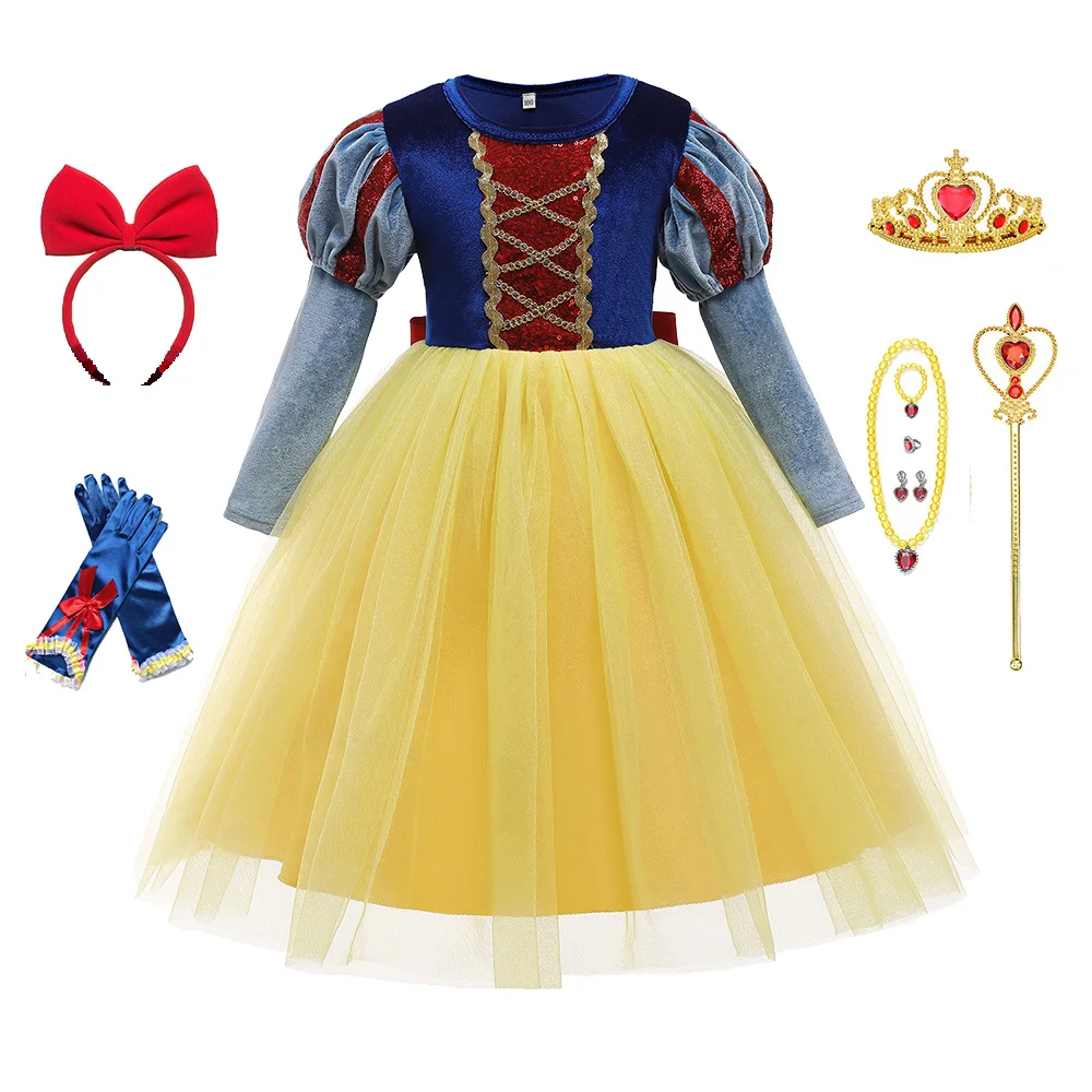 

Сетчатое бальное платье принцессы для девочек, белоснежный Карнавальный костюм для косплея на Хэллоуин, детвечерние костюм на день рождени...