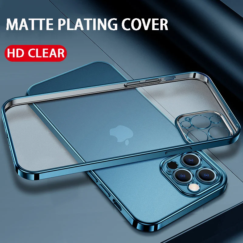 

Luxury Plating Frame Clear Matte Phone Case For iPhone 13 11 Pro Max 12 Mini X Xs Max XR 7 8 Plus SE 2020 Full Camera Lens Cover
