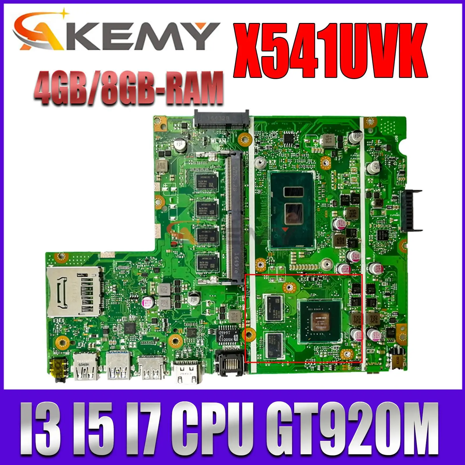 X541UV Материнская плата ASUS X541U X541UJ A541U X541UVK K541U материнская плата для ноутбука с 4 Гб 8G I3-6TH I5 I7 GT920M 100% рабочий