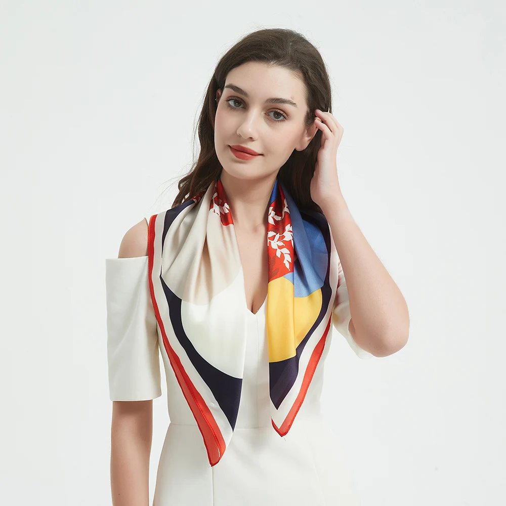 

Women Girl Elegant Vintage Scarf Geometric Leaf Kerchief Bandana Faux Silk Turban Tied 27"*27"