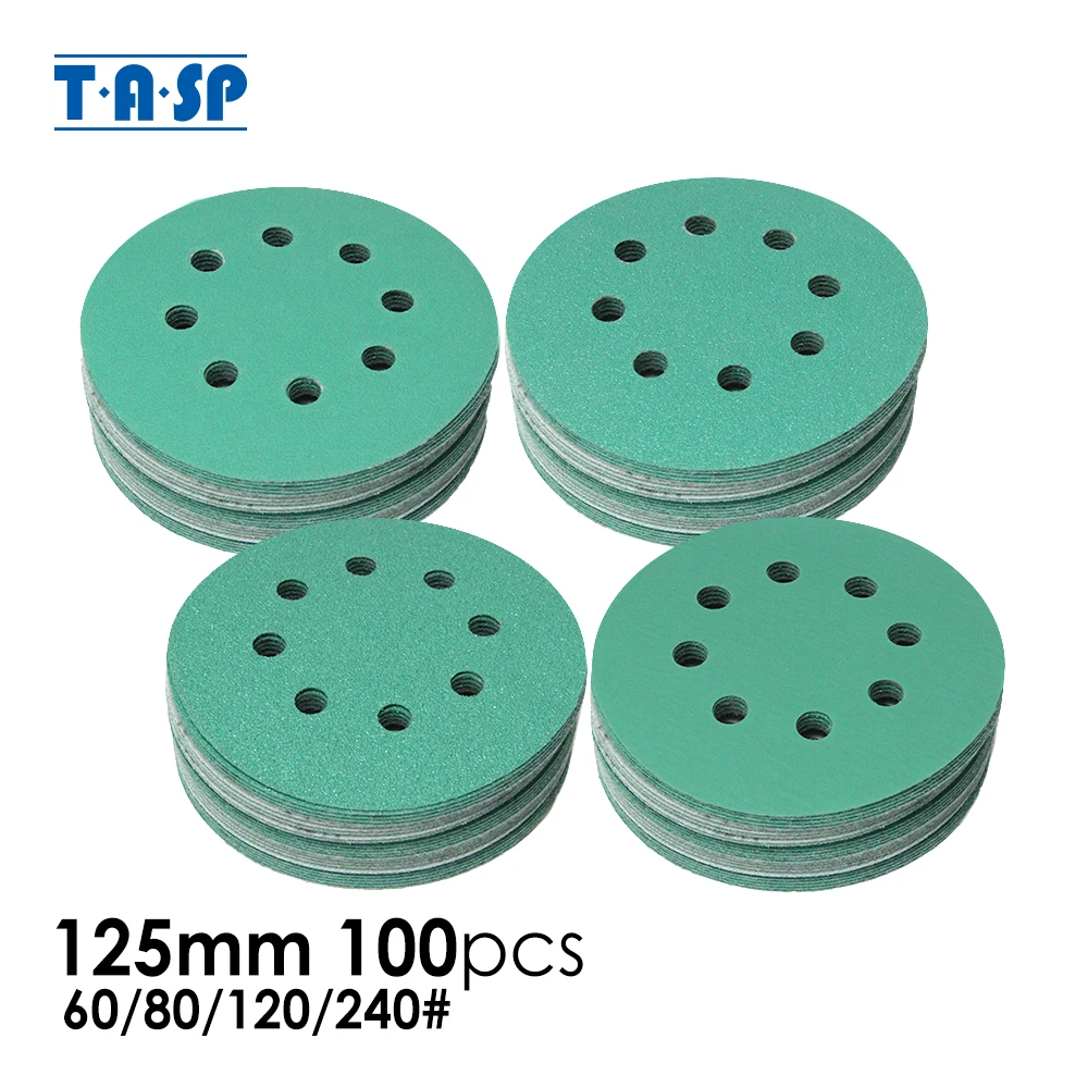 

TASP 100pcs 125mm Hook & Loop Sanding Paper Wet & Dry 5" Film Sandpaper Waterproof 8 Hole Abrasive Discs Grit 60/80/120/240