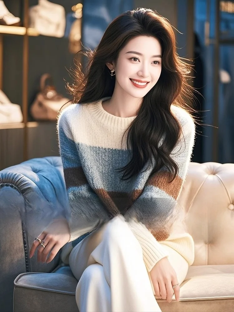 Erdos кашемировый свитер женский в полоску мягкий клейкий с длинными рукавами