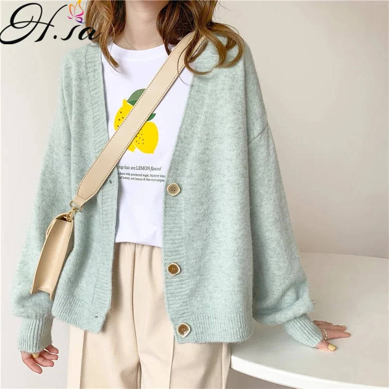 

H.SA Women Sweater Cardigans Spring Solid Cashmere Sweater Coat Chic Korean style Casual Cardigans Roupa Jacket sueters mujer