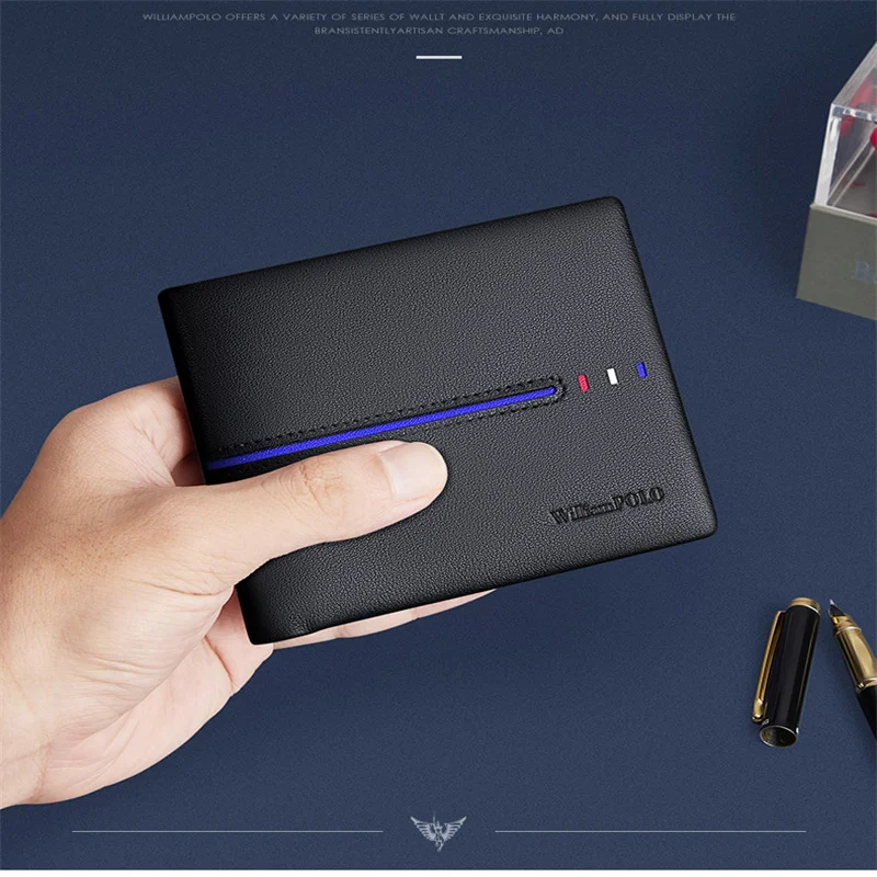 WILLIAMPOLO POLO wallet men's short leather wallet men's business horizontal two-fold wallet gift Male Purses RFID new