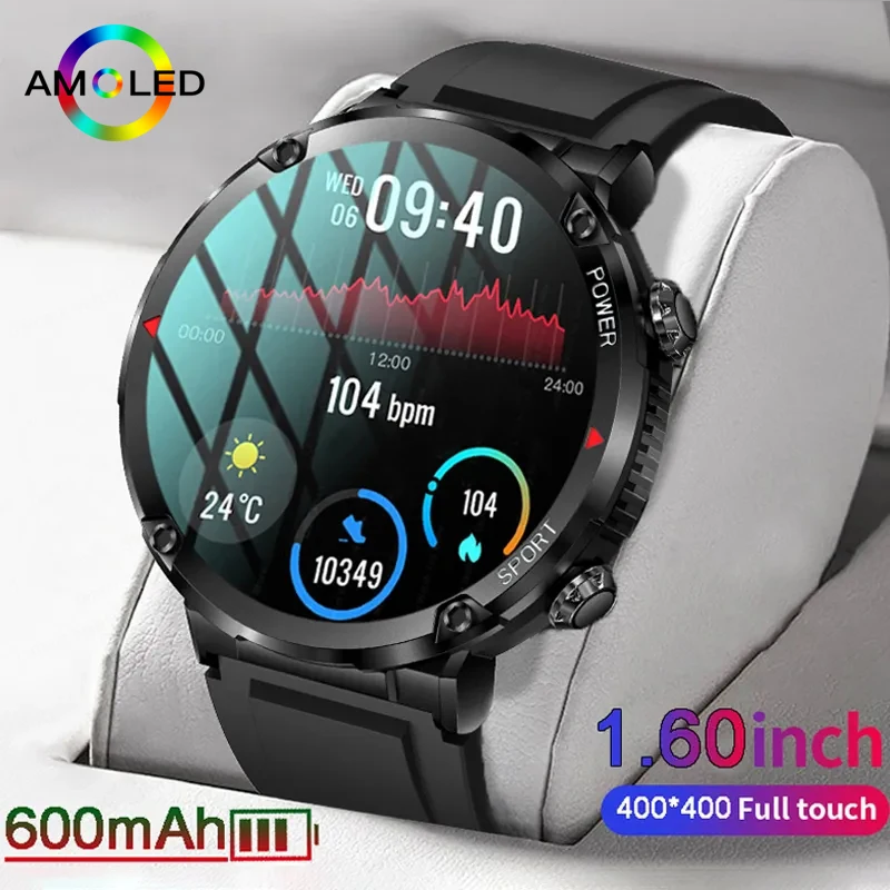 

Мужские смарт-часы с большой батареей на 600 мА · ч, водонепроницаемые IP68 Смарт-часы с AMOLED HD-экраном и Bluetooth-вызовом, спортивный браслет