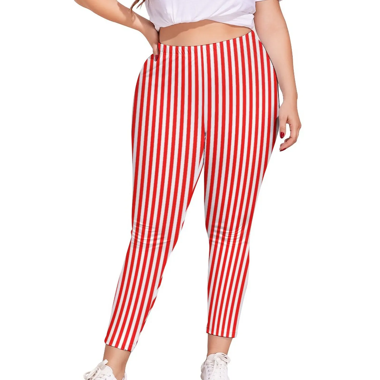 

Red And White Striped Leggings Slimming Stripes Print Hight Waist Prints Legging Cute Gym Women Pants
