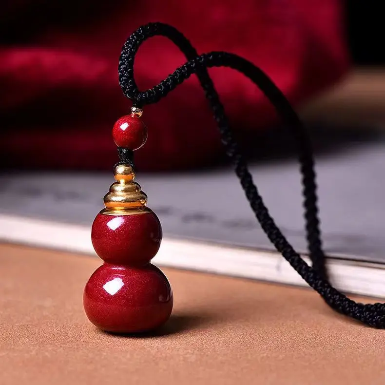

Vermillion Cinnabar Empty Bottle Gourd Pendant Amulet Natural Purple Sand Blessings Necklace Fortune Key Chain Gift Fengshui