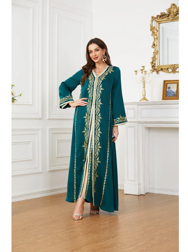 Kaftan for Women Muslin Morocco Caftan 2 Pieces for Wedding Easter Sunday Pentecost Kaftan Dress with Belt Green Ramadan Caftan