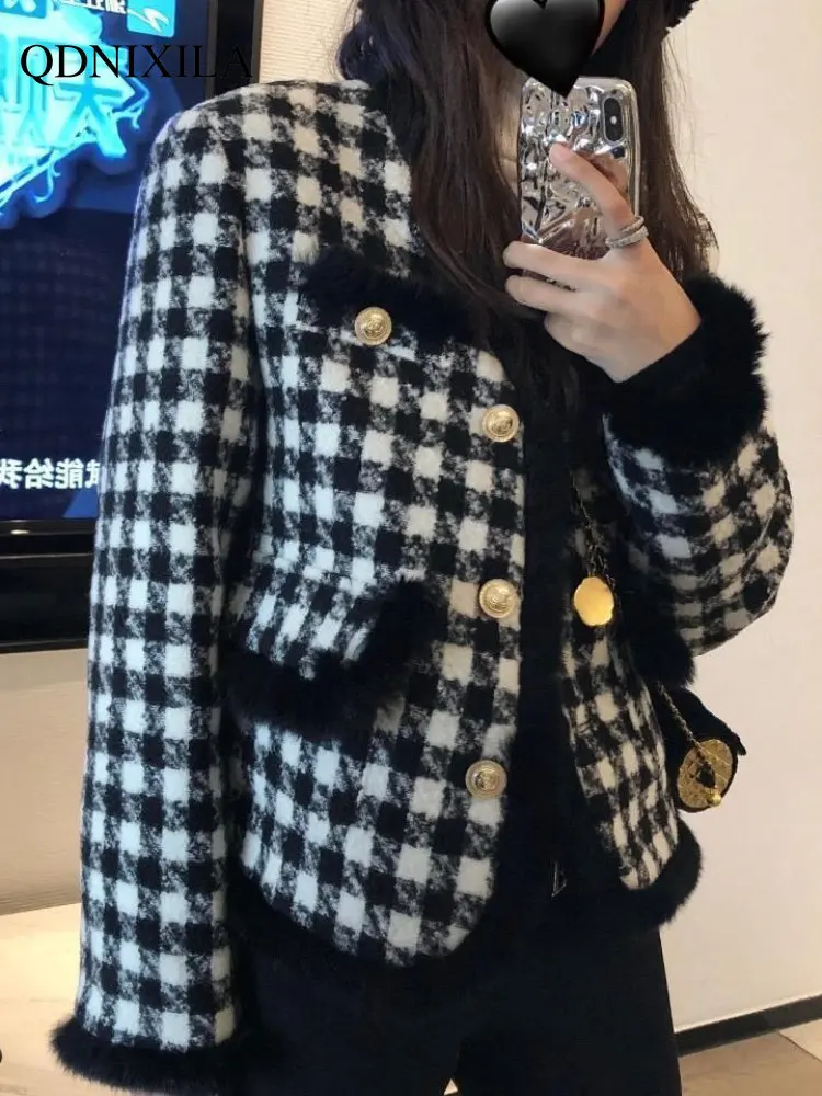 Autumn Winter Fur Coat 2022 Add Velvet Padded Temperament Small Fragrance Coat Women's Short Fashion Woolen Coat Jacket Women