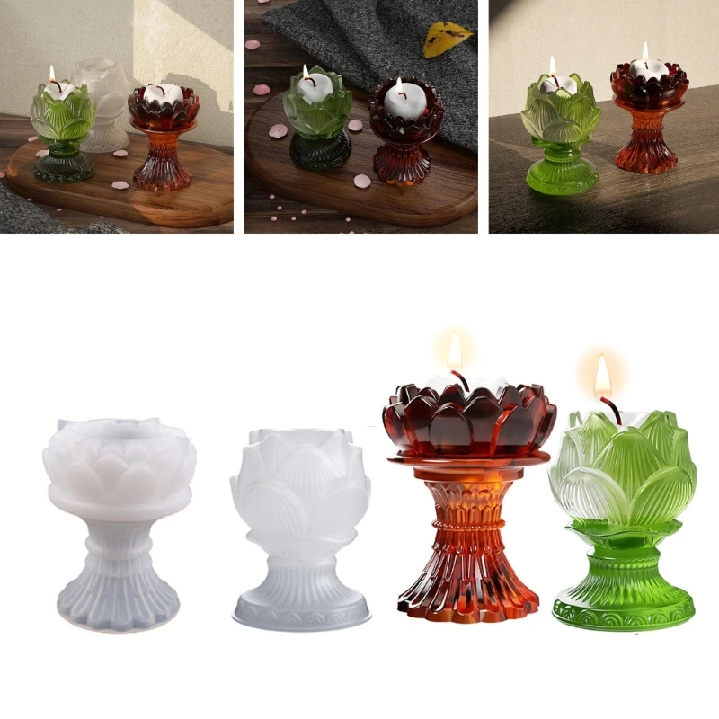 

DIY Silicone Holder Mould Handmade Crystal Lotus Mirror Candlestick Mold for Tea Wax Cup for Blessing Ceremony