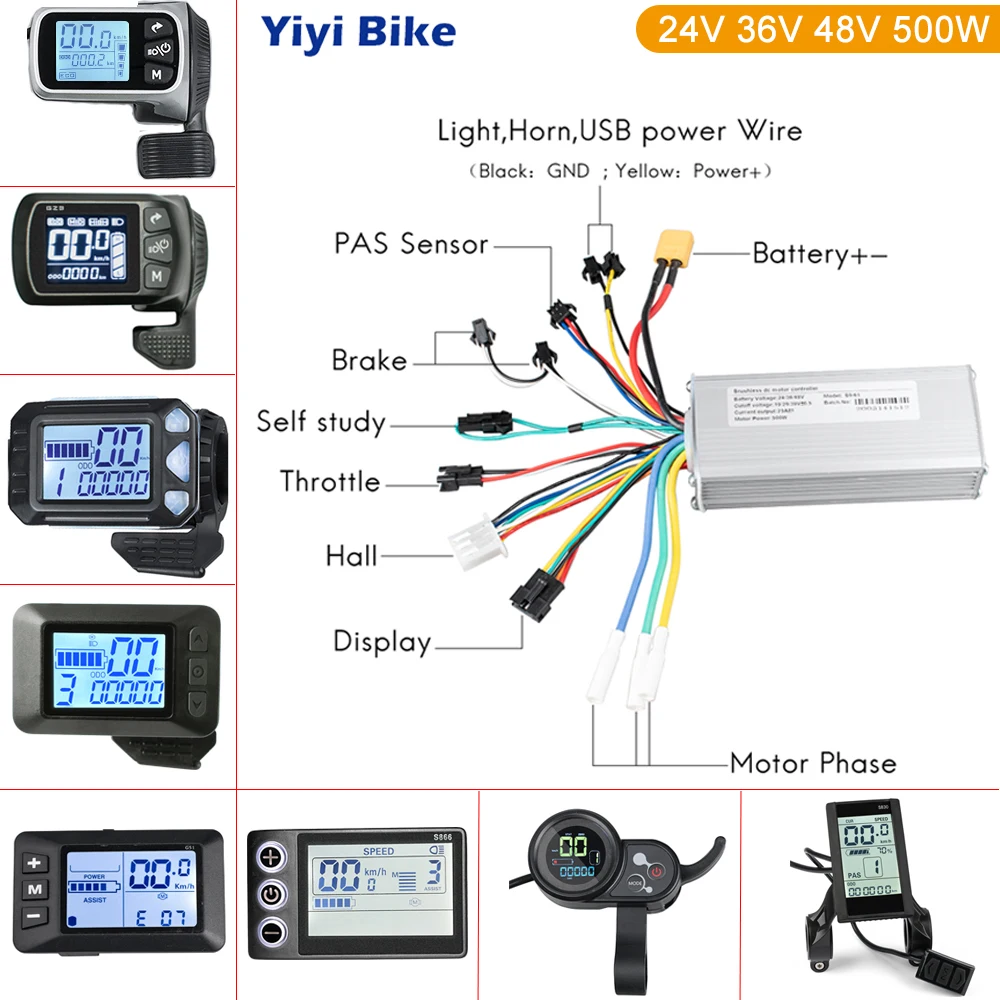 Electric Bike Brushless Controller Display 24V/36V /48V 500W Ebike Controller S830 Display for Electric Bicycle Conversion Kits