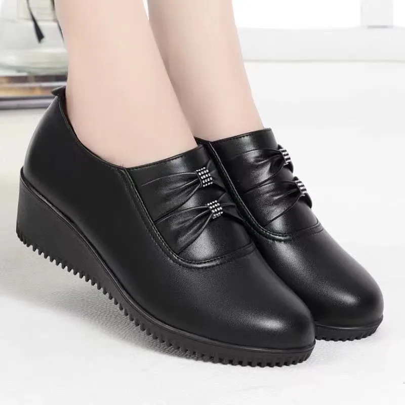 

Women's Vulcanize Shoes Mom Black Artificial Leather Flats Platform Spring Black Womens Shoes Cozy Loafers Female Ballet Shoes