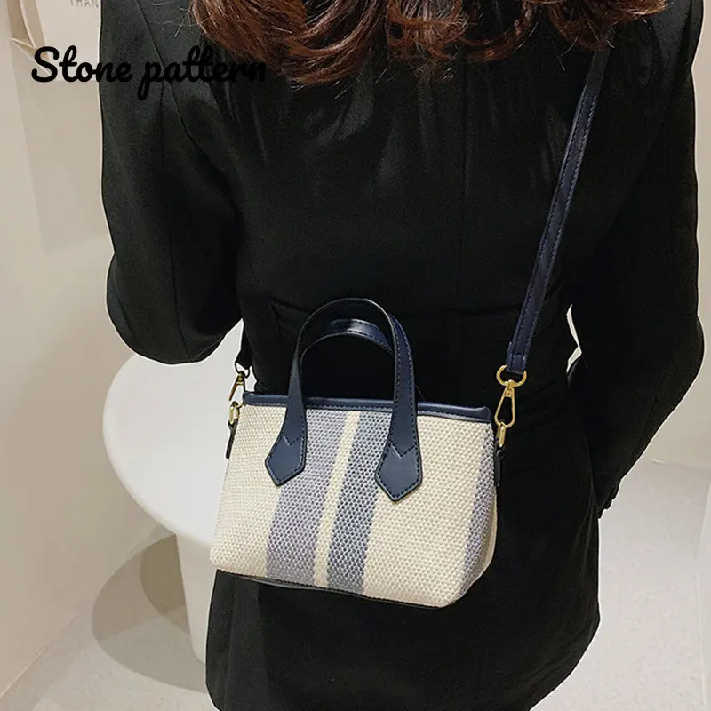 Weave Stitching Handbag for Women 2022 New Fashion Color Contrast Small Square Bucket Bags Female Shoulder Crossbody Bag Tote