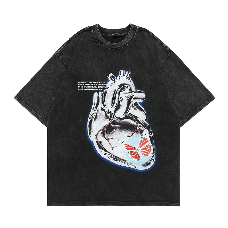 

2022 Summer Mens T-shirt Streetwear Vintage Washed Graphics Retro T shirt Cotton Casual Oversized Tee Top Men Clothing Gothic