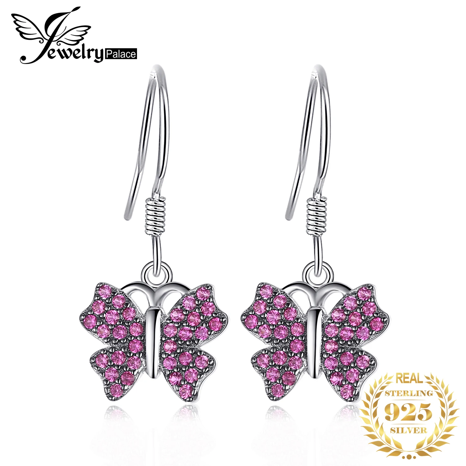 

JewelryPalace Бабочка Красный Розовый Созданный Рубин Стерлингового Серебра 925 Висячие Серьги для Женщин Модные Эффектные Ювелирные Изделия Из Д...