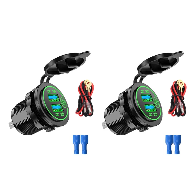 

2Pcs Quick Charge QC3.0 Dual USB Car Charger Lighter Socket 12V/24V Fast Charger With Touch Switch